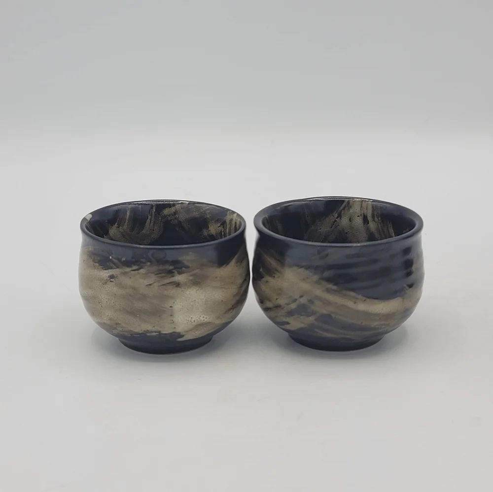Black & Bronze Japanese Style Sake Set – Tokkuri & Ochoko Cups, 3 Pc Set Vintage